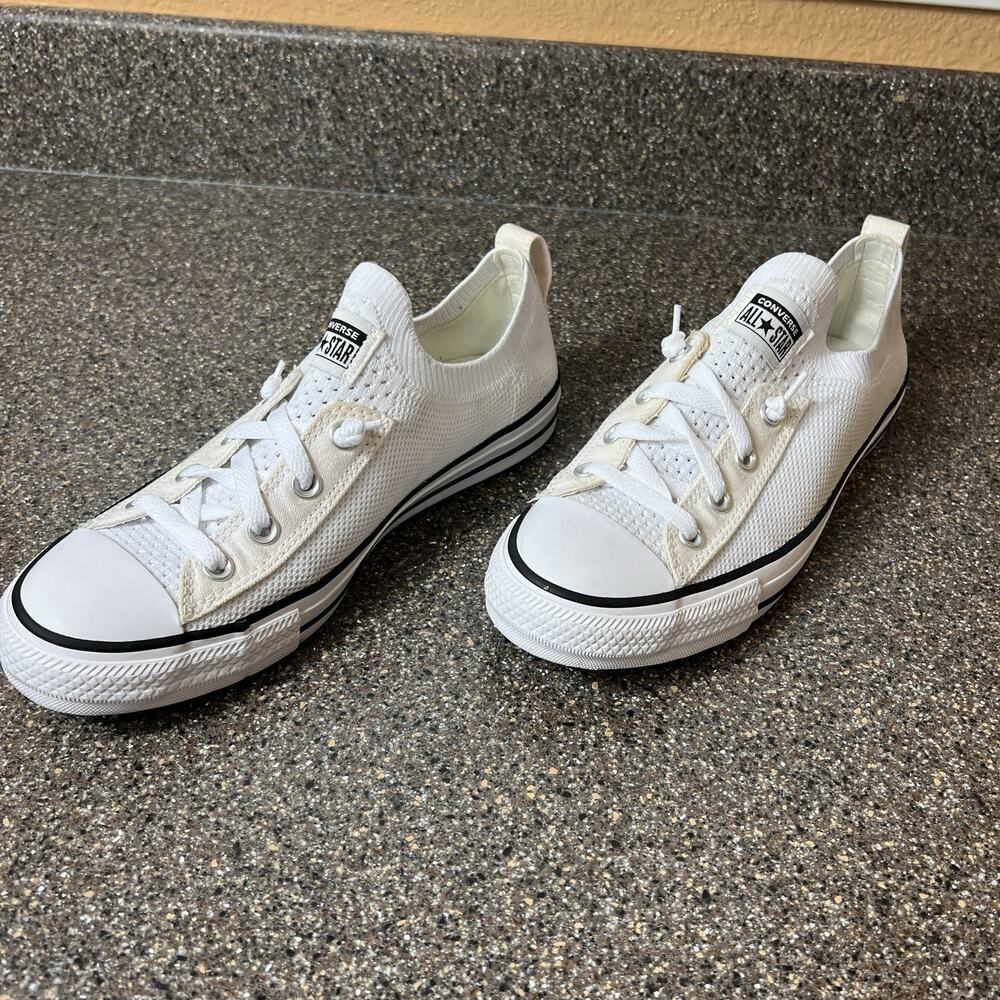 Converse All Star White Knit Canvas Womens Sz 9.5 Sneaker Slip On Low Top Skater - Picture 3 of 11